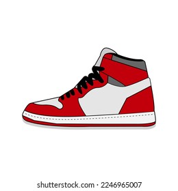 Sneaker red shoe. Flat design. Vector illustration. Side view of sneaker.