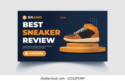 Sneaker Review Youtube Thumbnail Or Web Banner Template. Sport Fashion Shoes Brand Product Social Media Banner Post Template