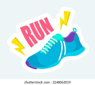 Sneaker for running and jogging. Sports and competition. Vector illustration in cartoon sticker design