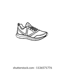 Sneaker, running shoe hand drawn outline doodle icon. Sport, style, fashion, footwear, fitness, gym concept. Vector sketch illustration for print, web, mobile and infographics on white background.