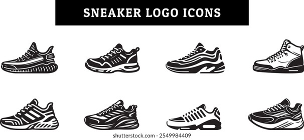 Sneaker running shoes icon set, Silhouette Design