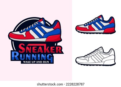 Sneaker running wake up and run design logo collection