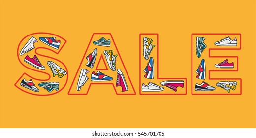 Sneaker Sale Vector Minimal Color Flat Line Style Icon Illustration Banner For Shoe Shop 