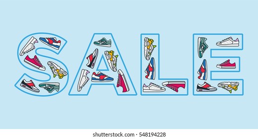 Sneaker Sale Vector Minimal Color Flat Line Style Icon Illustration Banner For Shoe Shop 