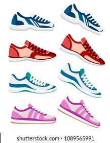 Sneaker shoe. Athletic sneakers vector illustration, fitness sport. Fashion sportwear, everyday sneakers. Vector illustration isolated on white background.