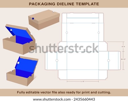 Sneaker shoe Box Template Medium size 13 x 7.5 x 4 Inch | One piece corrugated shoebox die line template