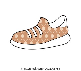 Sneaker shoe with brown luxury brand style pattern isolated vector, vogue fashion and haute couture.