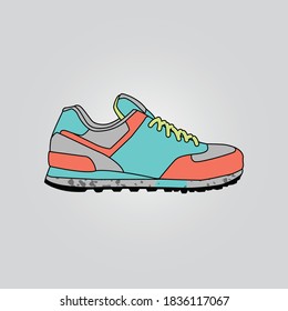 zapato de zapatillas. Consejero. Diseño plano. Ilustración vectorial. Sneakers de manera plana. Vista lateral de las zapatillas. Las zapatillas de moda.