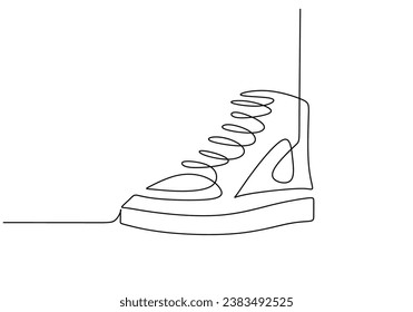 Sneaker shoe. Continuous one line art Concept. Sneakers fashion footwear. Vector illustration isolated. Minimalist design handdrawn.