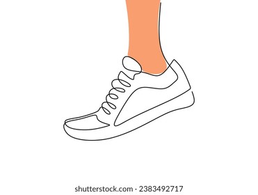 Schuh. Continuous one line art Concept. Turnschuhe in Fußbekleidung. Vektorgrafik einzeln. Minimalistisches Design handgezeichnet.
