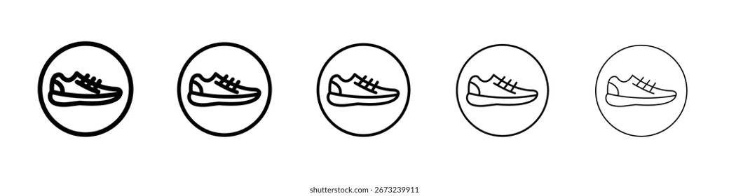 Conjunto de contorno de línea delgada de icono de zapato de deporte o colección