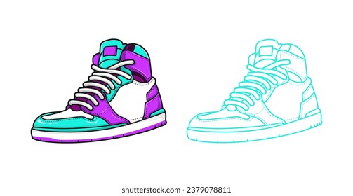 Sneaker shoe. logo Concept cartoon style. Vector illustration. Side view of sneakers. Fashionable sneakers.