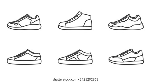 Sneaker Shoe Minimalist icon set.  man footwears icon, Fashion vector illustration.