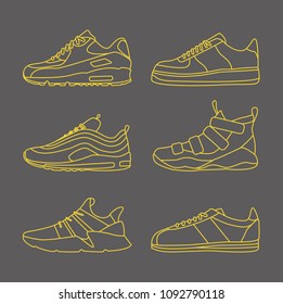 Sneaker Shoe Minimalistic Flat Line Outline Stroke Icon Pictogram Symbol Set Collection