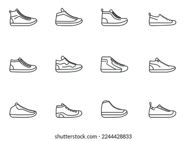 Zapato de zapato de zapata de línea plana minimalista contorno Icono de trazo Pictograma Símbolo conjunto de colección eps 10