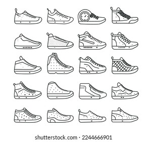 Sneaker Shoe Minimalistic Flat Line Outline Stroke Icon Pictogram Symbol Set Collection eps 10