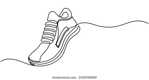 Sneaker, Shoe, Running Continuous Vector Line Icon, Running Shoes Continuous Line Art Illustration, Sneakers sports shoes in a continuous one line drawing, Sport Shoe Line Icon Design with Editable.