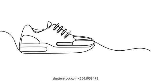 Sneaker, Shoe, Running Continuous Vector Line Icon, Running Shoes Continuous Line Art Illustration, Sneakers sports shoes in a continuous one line drawing, Sport Shoe Line Icon Design with Editable.