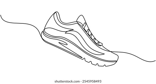 Tênis, Sapato, Executando Ícone de Linha de Vetor Contínuo, Sapatos de corrida Ilustração de Arte de Linha Contínua, Sapatos de esporte em um desenho contínuo de uma linha, Design de Ícone de Linha de Sapato Esportivo com Editável.