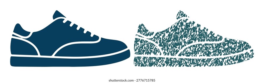 Sneaker shoe with a solid color and a distressed version, great for sports and fashion designs.