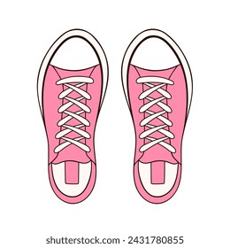 Sneaker shoe for woman icon in flat style. Minimalistic outline logo pink color for shoes shop. Vector illustration isolated on a white background.