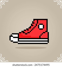 sneaker shoes in 8 bit pixel art for game assets in vector illustration.