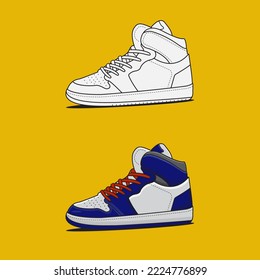 Zapatos de zapatillas. Concepto. Diseño plano. Ilustración vectorial. Sneakers de manera plana. Vista lateral de las zapatillas. Las zapatillas de moda.