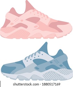 Zapatos de zapatillas aisladas de vectores en color rosa pastel y azul