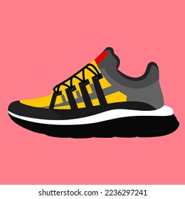 Sneaker shoes on a pink background. Flat design concept. Vector illustration. Sneakers in a flat style. Side view sneakers. Fashion sneakers.