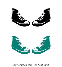 sneaker shoes silhouettes with color versions. Beautiful bright hand drawn illustration of a fashion sneaker