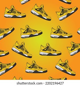 Sneaker Shoes Yellow Color pattern background Vector