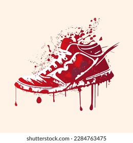 A sneaker in a splash of paint. T-shirt print. Stylized comic book illustration. Vector. Possibility of changing colors and elements