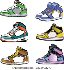 sneaker sport basketball illustration set