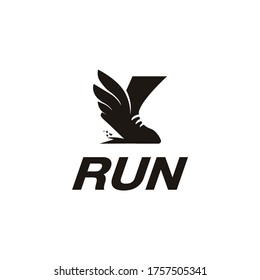 Sneaker sport shoe wing logo, fast running logo icon vector template on white background