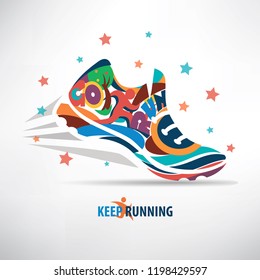 sneaker stylized vector symbol, running concept background