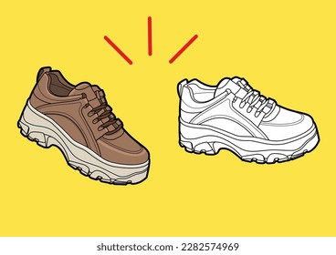 Sneaker vector art full color and black white line art