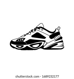 Sneaker vector icon in black or realistic fashion sport running shoe for training and fitness on an isolated white background. EPS 10 vector.