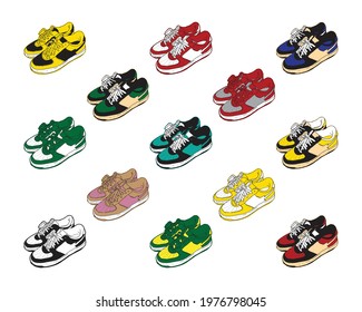 Sneaker vector illustration pack with colorful colorway