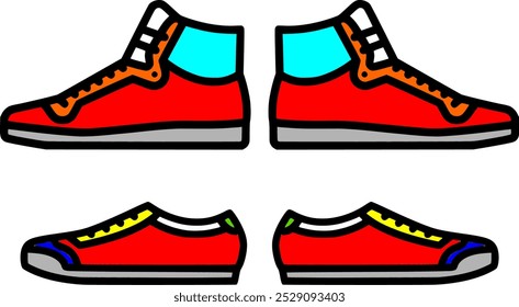 Sneaker Vector Set, High-Top Sneakers Illustrations, Trendy Athletic Footwear Designs, Stylish Sports Shoes, Comfortable Casual Sneakers, Fashionable High-Top Styles