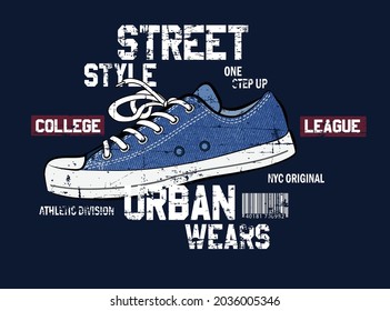 Sneaker  vector for t-shirt design blue College style shoe, street style