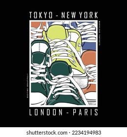 sneakers abstract flat graphic illustration for t-shirt. vintage urban street style pair of shoes.