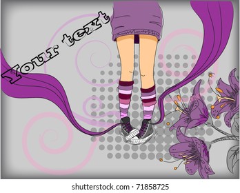 Sneakers at an abstract Floral background, vector