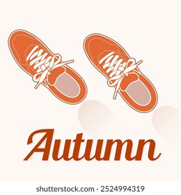 Zapatillas de Otoño. Zapatillas de tenis clásicas. Silueta de calzado deportivo. Logotipo naranja. Ilustración vectorial