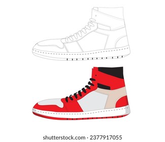 Sneakers, basketball shoes, red and undyed
