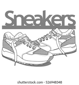 sneakers in black and white colour. VECTOR ILLUSTRATION