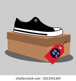 Sneakers in a box. Shoe collection in shop. Vector illustration