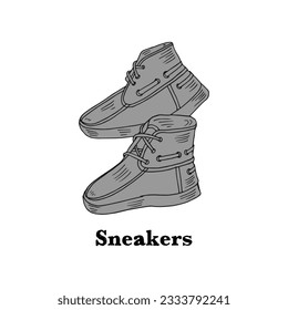 Sneakers cartoon doodle hand-drawn with base grey color vector illustration.