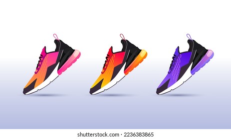 Sneakers Collection. Trendy sport sneakers vector flat design concept for lifestyle. Shoe collection design Side view