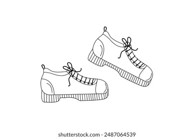 Sneakers, comfortable shoes for sports, tourism and walking. Hand drawn linear icon, doodle.