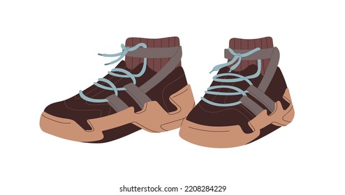 Sneakers, comfortable sport shoes. Modern comfort footwear. Fashion athletic footgear pair, hiking ankle-length trainers. Trendy foot wear. Flat vector illustration isolated on white background